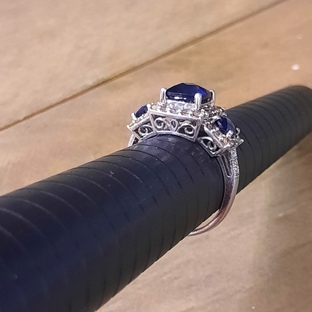 Vintage Ross-Simons Blue Sapphire Halo Ring In Sterling Silver. Size 7. - Picture 9 of 11